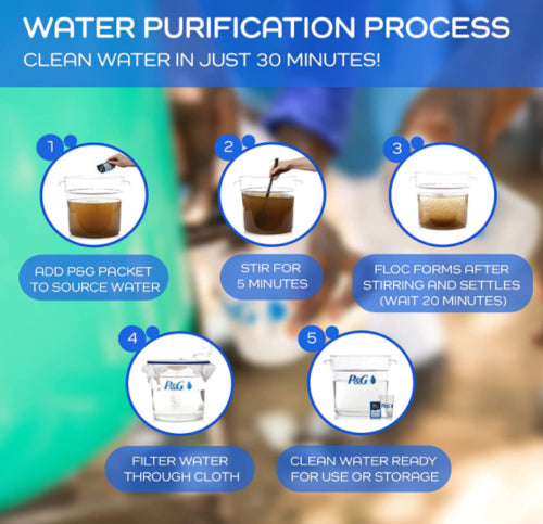 P&G Purifier of Water Portable Water Purifier Packets. Emergency Water  Filter Purification Powder Packs for Camping, Hiking, Backpacking, Hunting,  and