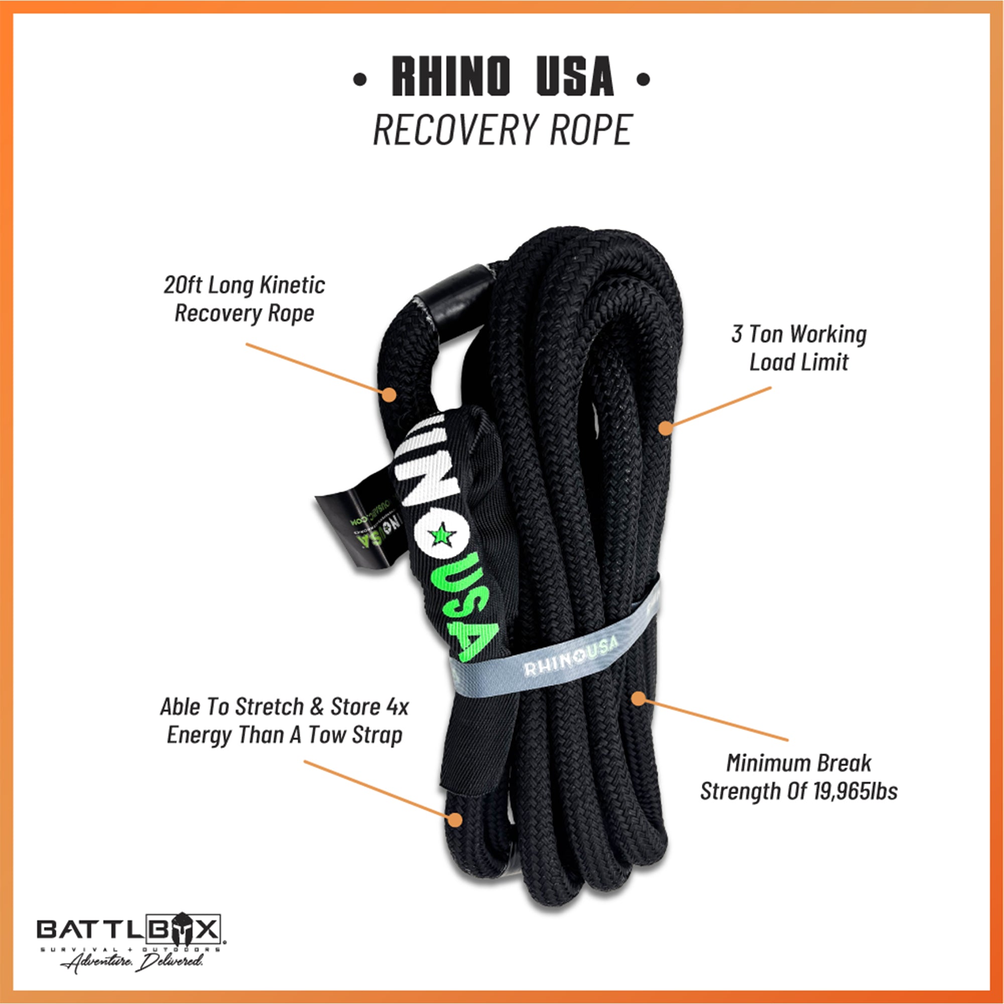 Rhino USA Kinetic Recovery Rope - Battlbox.com